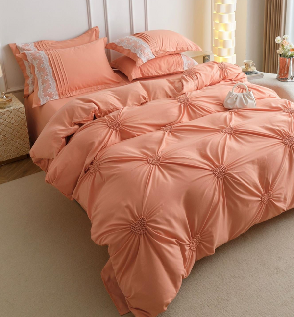Lenjerie de LUX tip Jacquard Satinat cu pliuri brodate,6 Piese COD: JJ150