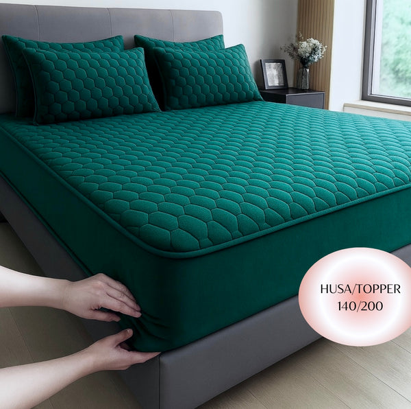 Topper 140/200 pentru saltea cu elastic, + 2 fete de perna, COD: TOPE556