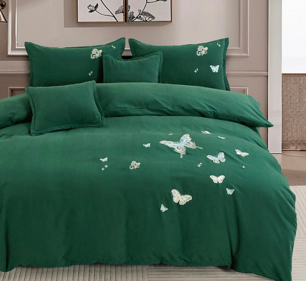 Lenjerie de pat cu ELASTIC, bumbac fin cu broderie, 6 piese, COD:BDE105