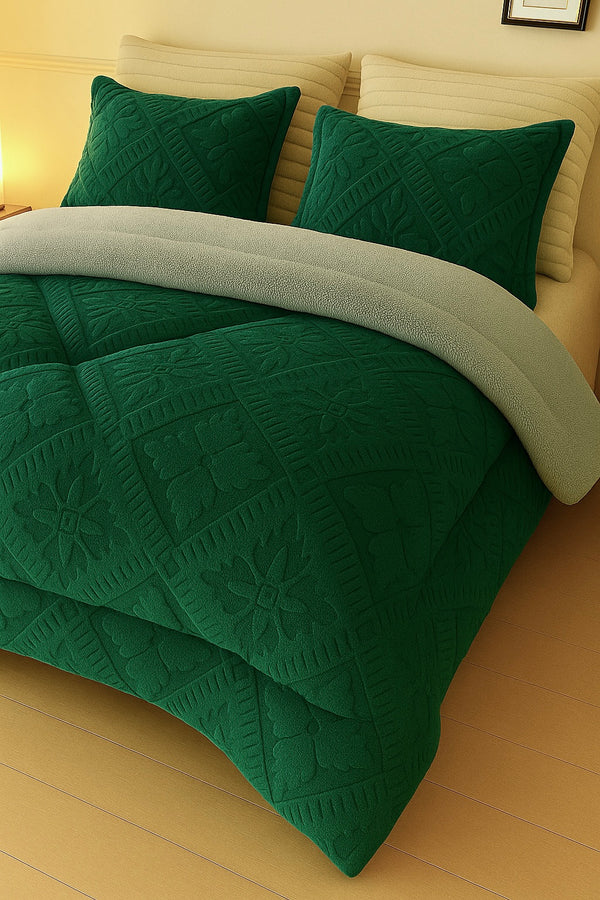 Set pilotă groasă 200/230, model gofrat DeLUX cu blăniță, 3 Piese, COD: PXY60