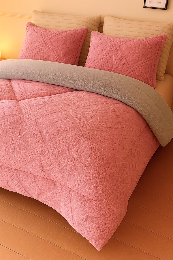 Set pilotă groasă 200/230, model gofrat DeLUX cu blăniță, 3 Piese, COD: PXY59