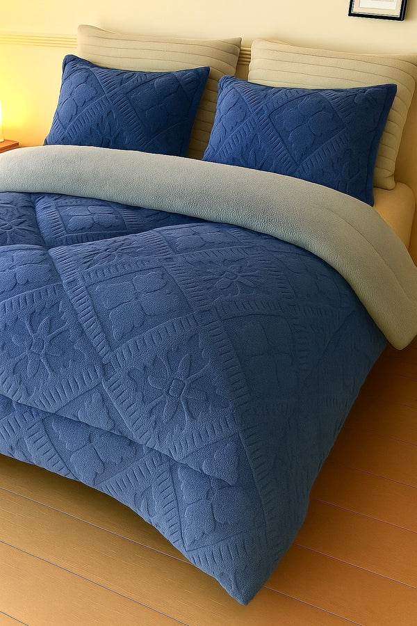 Set pilotă groasă 200/230, model gofrat DeLUX cu blăniță, 3 Piese, COD: PXY61