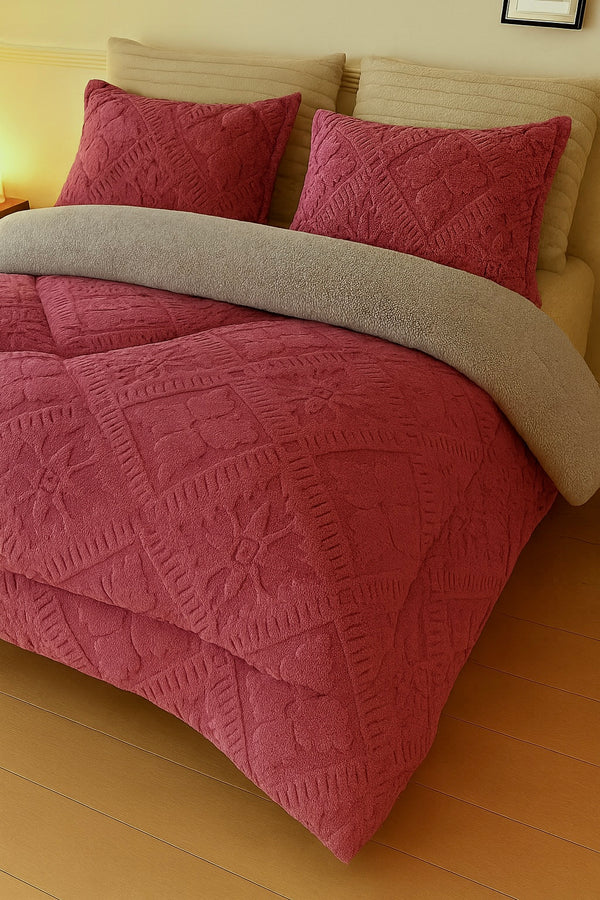 Set pilotă groasă 200/230, model gofrat DeLUX cu blăniță, 3 Piese, COD: PXY63