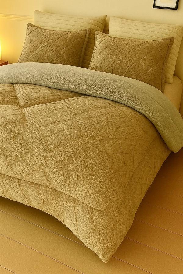 Set pilotă groasă 200/230, model gofrat DeLUX cu blăniță, 3 Piese, COD: PXY58