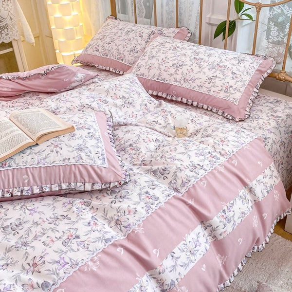 Lenjerie din Bumbac Fin 4 Piese cu volane, Cod: LFV608