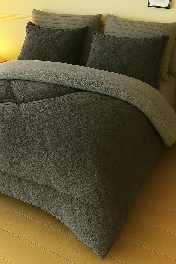 Set pilotă groasă 200/230, model gofrat DeLUX cu blăniță, 3 Piese, COD: PXY62