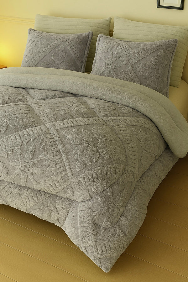 Set pilotă groasă 200/230, model gofrat DeLUX cu blăniță, 3 Piese, COD: PXY55