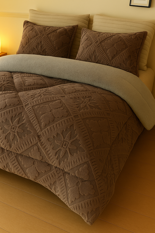 Set pilotă groasă 200/230, model gofrat DeLUX cu blăniță, 3 Piese, COD: PXY57