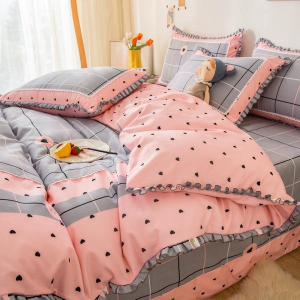Lenjerie din Bumbac Fin 4 Piese cu volane, Cod: LFV662